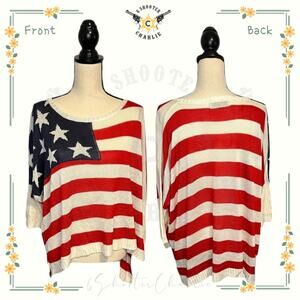 The Classic Sweater Womens XL Stars and Stripes Boxy Crew Red White Blue USA